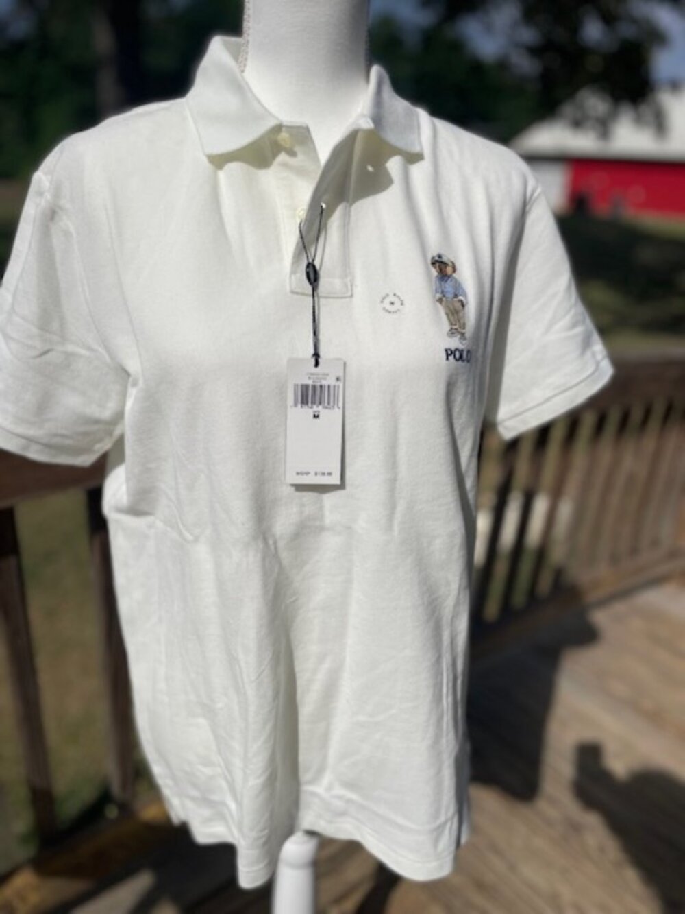 NWT Medium White Short Sleeve Polo with Bear Logo